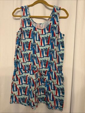 Vineyard Vines Blue Red White Sailboat Print Romper
